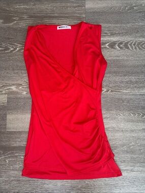 Red Sleeveless Wrap Tank